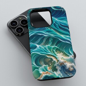Sea Wave Phone Casec,3D Tough Cover for iPhone 12 13/14/15/16 (Pro/Pro Max), Galaxy S24/S25, Pixel 9/8/7, Ocean Phone Case