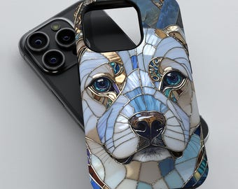 Stained Glass Dog Face Phone Case, 3D Tough Cover