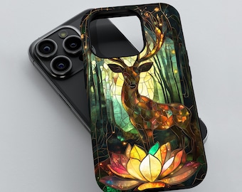 Stained Glass Deer Phone Case | 3D Forest iPhone, Galaxy, Pixel