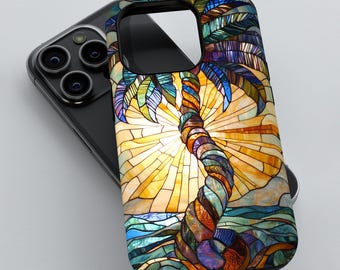 Stained Glass Sunset Palm Tree Phone Case, 3D Tough Cover