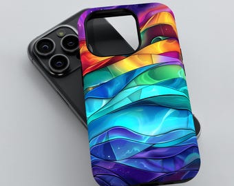 Stained Glass Northern Lights Design, 3D Tough Cover for iPhone 12 13/14/15/16 (Pro/Pro Max), Galaxy S24/S25, Pixel 9/8/7, Vibrant Colors