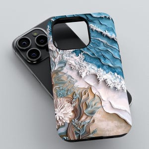 Coastal Boho Ocean Phone Case, 3D Tough Cover for iPhone 12/13/14/15/16 (Pro/Pro Max), Galaxy S24/S25, Pixel 7/8/9