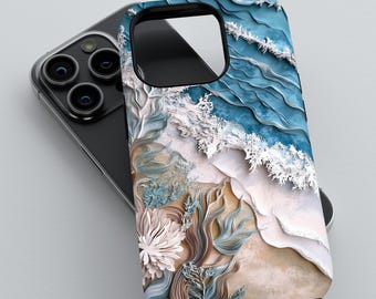 Coastal Boho Ocean Phone Case, 3D Tough Cover for iPhone 12/13/14/15/16 (Pro/Pro Max), Galaxy S24/S25, Pixel 7/8/9