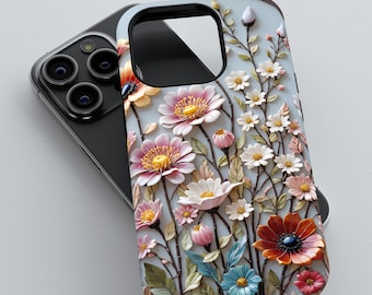 3D Effect Floral Stained Glass Phone Case, 3D Tough Cover for iPhone 12 13/14/15/16/17 (Pro/Pro Max), Galaxy S24/S25, Pixel 9/8/7