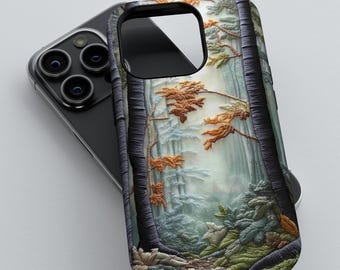 3D Embroidery Mystic Forest Phone Case, Tough Protective Cover
