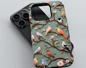 Felt Embroidery Little Birdy Phone Case, 3D Tough Cover