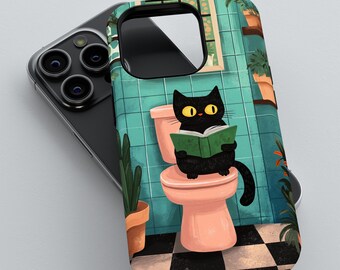 Funny Cat Reading Book Phone Case, 3D Tough Cover