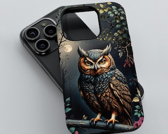 Owl Phone Case, 3D Tough Cover for iPhone 12 13/14/15/16 (Pro/Pro Max), Galaxy S24/S25, Pixel 9/8/7, Gothic Design