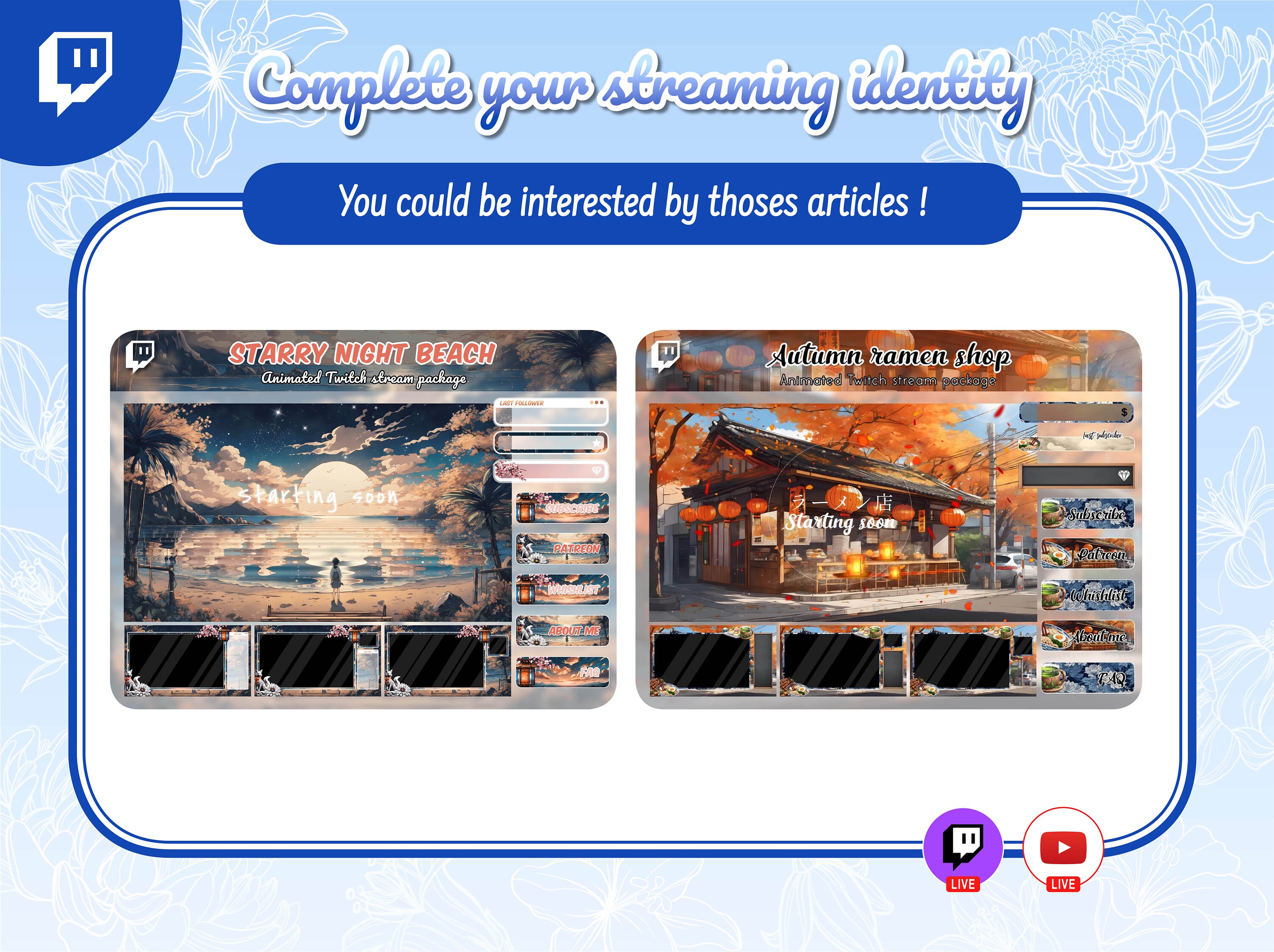 Blue Japanese Twitch Sub Badges: Koi, Lantern, Origami (digital ...