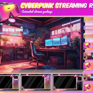 Cyberpunk-streamingruimte: geanimeerd Twitch-streampakket (digitale download)