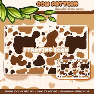 Hand-Drawn Cow Pattern Twitch Stream Screens: Animated Farm Vtuber Background (Digital Download)