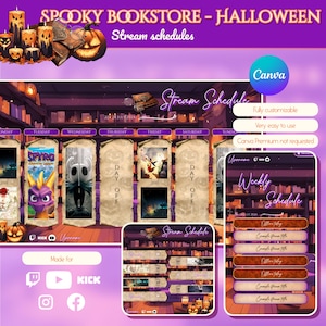 Halloween Bookstore Stream Schedule: Ghost Vtuber Canva Template (Digital Download))