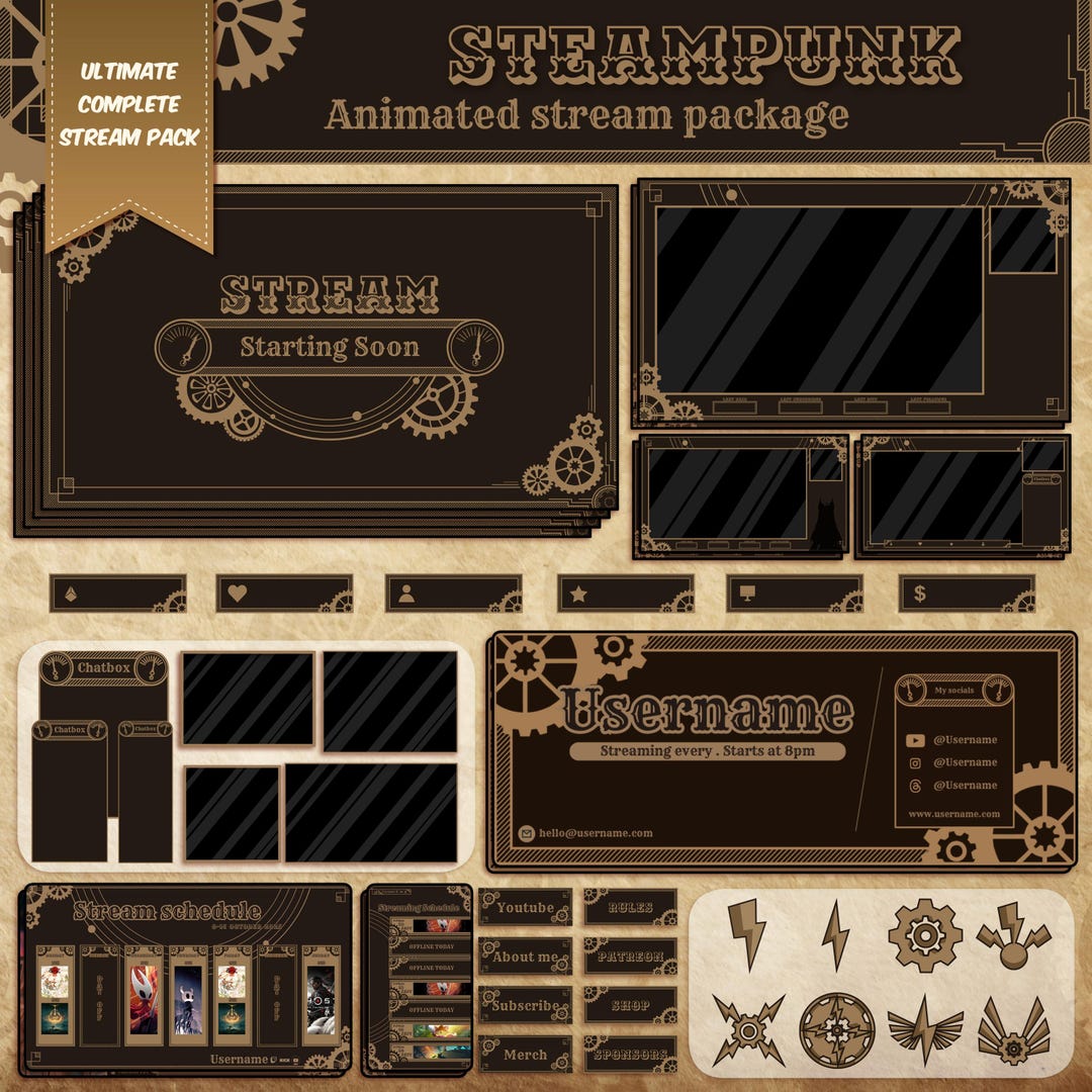 Minimalist Steampunk Victorian Animated Full Twitch Stream Package ...