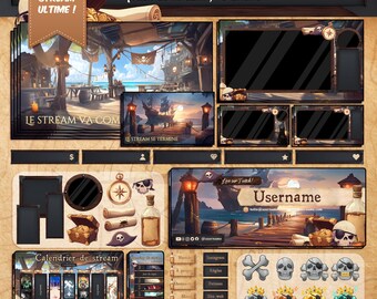 D&D Pirate Tavern Full Stream Package FRENCH: Dungeon and Dragons RPG Animated Twitch Overlay FR