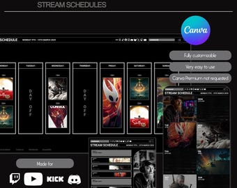 Ultra Minimalist Stream Schedule Template : Minimal Black and White Planner ( Canva Editable )