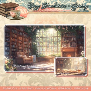 Cottagecore Bookstore Stream Overlay: Cozy Twitch Background (Digital Download, MP4/JPEG HD 2160x3840px)