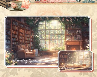 Cottagecore Bookstore Stream Overlay: Cozy Twitch Background (Digital Download, MP4/JPEG HD 2160x3840px)