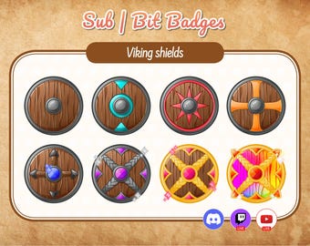Vikingschild Twitch-badges: middeleeuwse DnD-badges (digitale download)