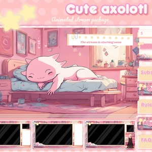 Axolotl Twitch Stream Package: Animated Pastel Pink Overlay (Digital Download)