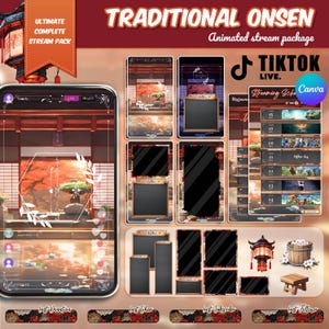 Japanese Onsen TikTok Stream Package: Animated Overlays, Screens, Alerts (Digital Download)