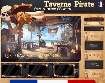 D&D Pirate Tavern Animated Stream Package FRENCH : Dungeon and Dragons RPG Twitch overlay FR