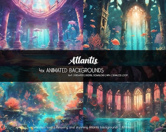 Atlantis bundle ANIMATED BACKGROUNDS | Lofi art digital wall art for Twitch, Vtuber background, Stream decoration. Under the sea, underwater