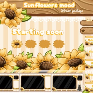 No AI Cute sunflower twitch overlay pack. Dandelion stream package, yellow flower stream overlay, alerts bio panels... Sunflower overlay