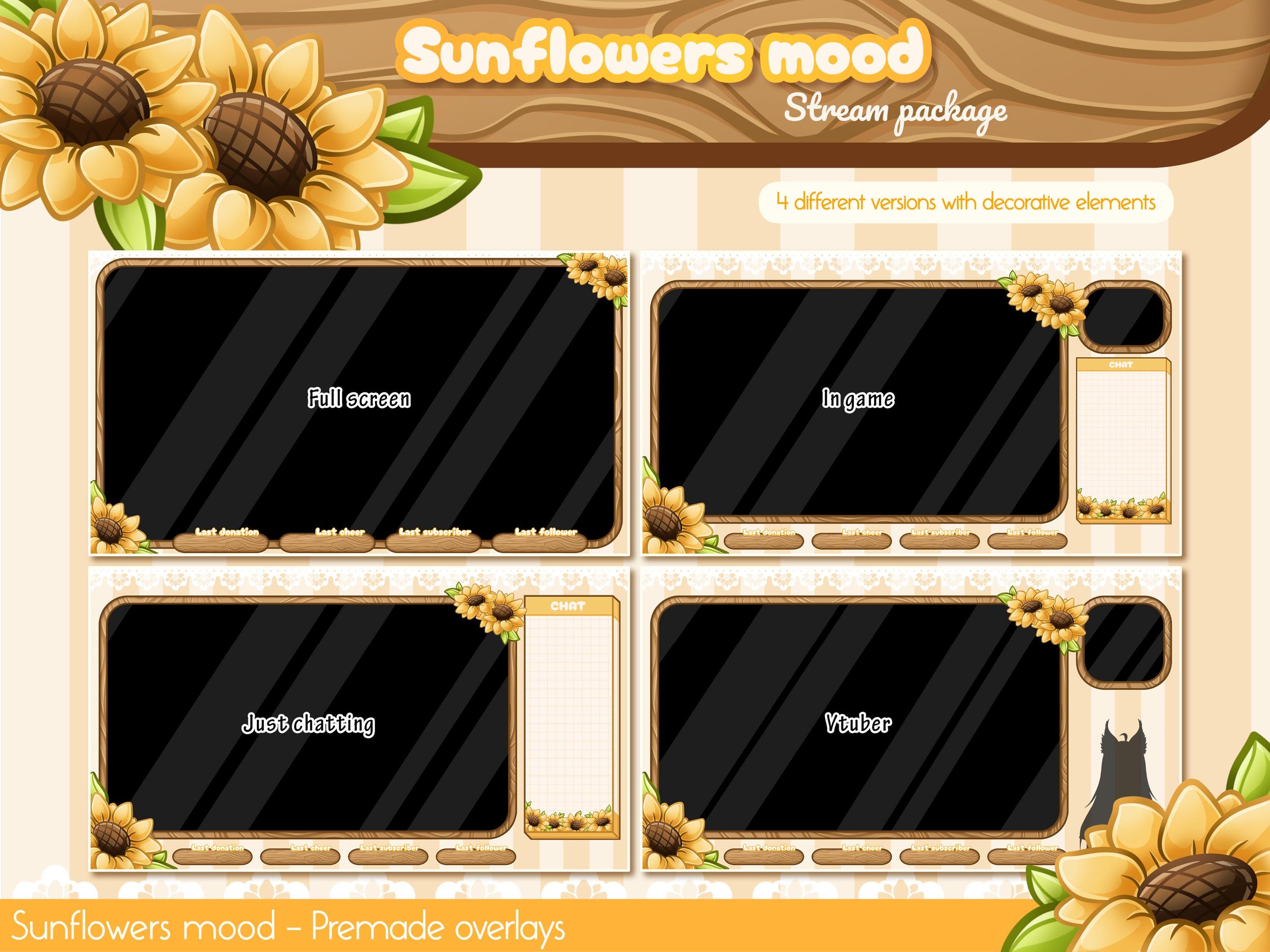 No AI Cute Sunflower Twitch Overlay Pack. Dandelion Stream Package ...