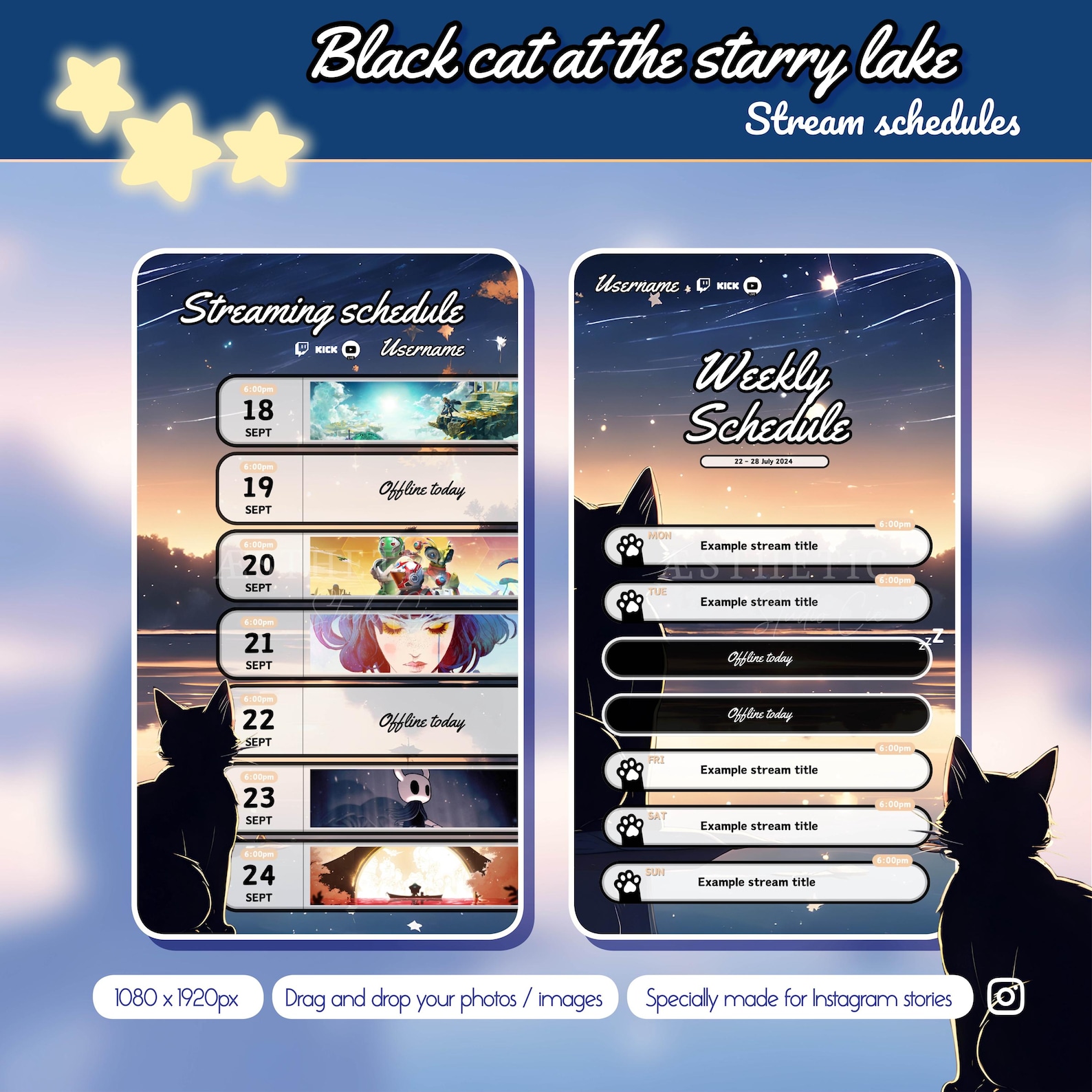 Black Cat Stream Schedule Template: Twitch & Instagram Planner (canva ...
