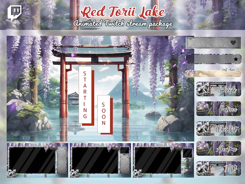 Red Torii Lake Japanese Twitch Animated Stream Pack. Twitch Panels
