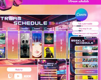 Cyberpunk Stream Schedule Template: Neon Twitch & Instagram (Canva)