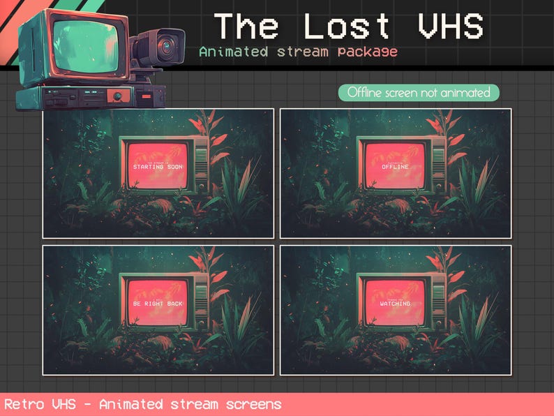 Retro Horror Twitch Overlay Package: Animated VHS Stream Assets ...