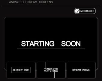Animated Minimalist Stream Screens : Minimal Black and White Edition Animated Twitch Overlay ( Instant digital download )