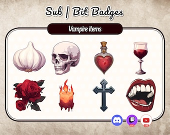 Dungeon and dragons vampire itemsTwitch badges. DnD gothic Twitch channel points. Magic Twitch sub badges. Goth Twitch assets. Skull, rose..