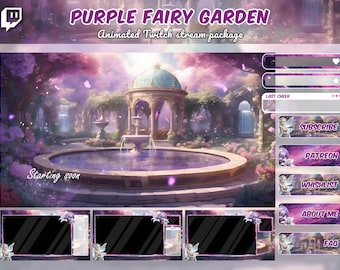 Purple Fairy Garden Animated Twitch Stream Overlay Package (Digital Download)