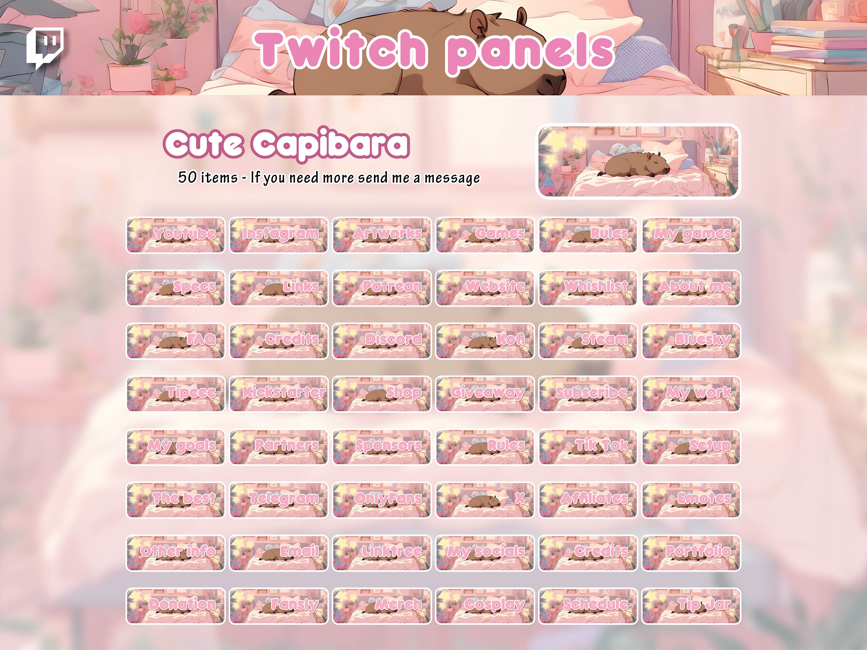 Lovely Capybara Twitch Animated Overlay Pack. STREAM PACKAGE, Twitch ...