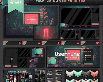 Retro Horror Full Stream Package FRENCH : The lost VHS Glitch Twitch overlay FR. 80' vintage analog horror animated overlay