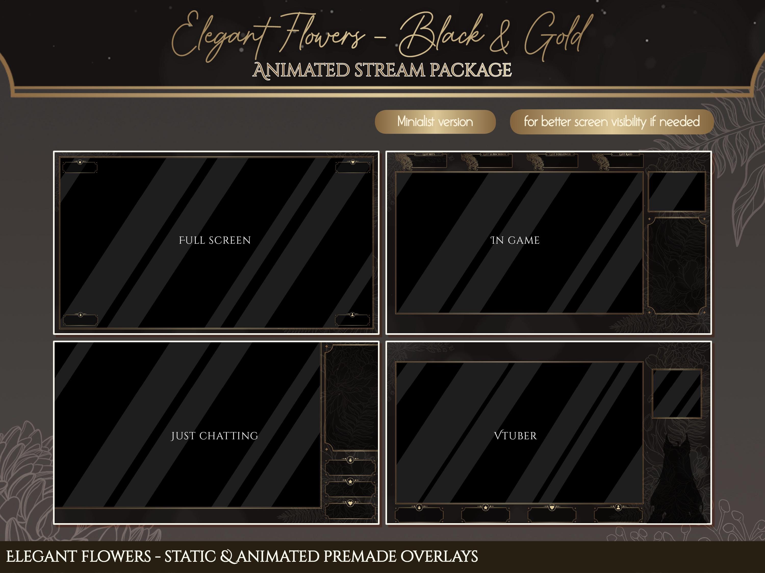 Floral Twitch Overlay Pack: Black & Gold Stream Package (no AI) Digital ...