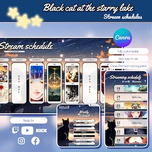 Black Cat Stream Schedule Template: Twitch & Instagram Planner (Canva)