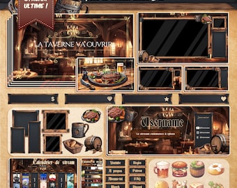 D&D Stream Package FRENCH : Fantasy Medieval Tavern Animated Overlays. Dungeon and Dragons RPG Twitch overlay FR pack (Digital Download)