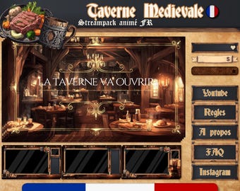 Streampack FRENCH / D&D Medieval Tavern Animated Twitch stream Package: Dungeon and Dragons RPG Overlays FR (Digital Download)