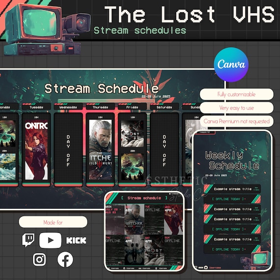 80's Retro Stream Schedule Template: Analog Horror Vtuber Canva (Digital Download))