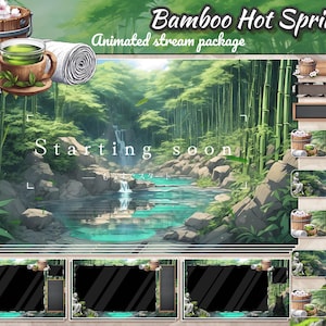 Bamboo Onsen Animated Stream Package: Japanese Hot Spring Vtuber Overlay (Digital Download)