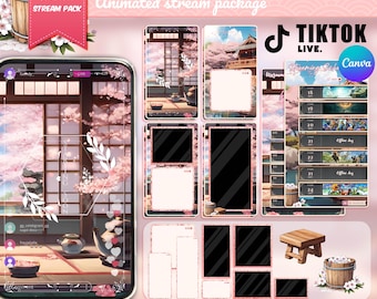 Pacote de transmissão Sakura Onsen TikTok: telas animadas, sobreposições (download digital)