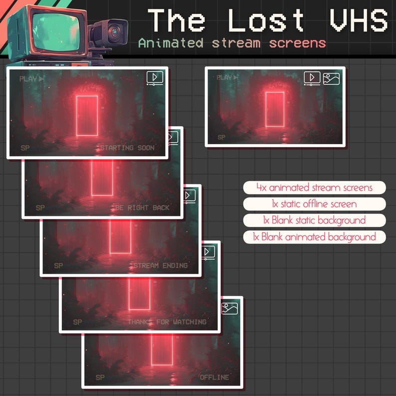 Retro Horror VHS Twitch Stream Background: Animated 80s Vtuber Screens ...