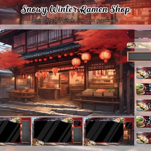 Snowy Winter Ramen Shop Animated Twitch Overlay Package (Digital Download)