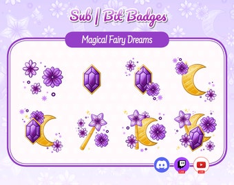 Cute magical fairy dream twitch badges | Fantasy Items Kawaii sub badges. Twitch emotes. Twitch sub badges. Twitch assets. Gemstone, flowers