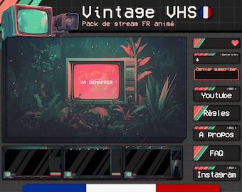 Retro Analog Horror Twitch Stream Package FRENCH : Vintage VHS Animated Stream Overlay FR