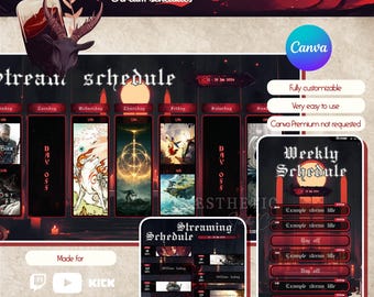 Vampire Crypt Stream Schedule: D&D Goth RPG Canva Template (Digital Download)