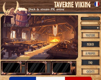 D&D Viking Tavern Animated Stream Package FRENCH: Dungeon and Dragons RPG Twitch Overlay FR